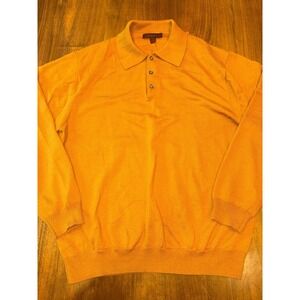 Men's Wool Blend Button Polo Mustard 1/4 Sweater Vintage Linea Uomo XXL